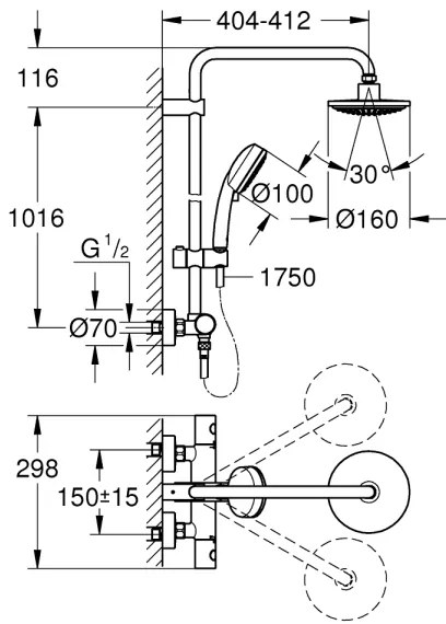 GROHE 27922000 - Sistem de duș TEMPESTA COSMOPOLITAN 160 mm, crom lucios