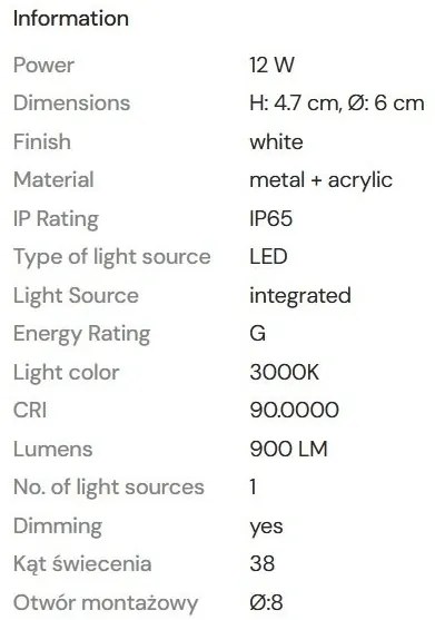 Spot LED incastrabil baie IP65 Cyklop IP65 3000K alb
