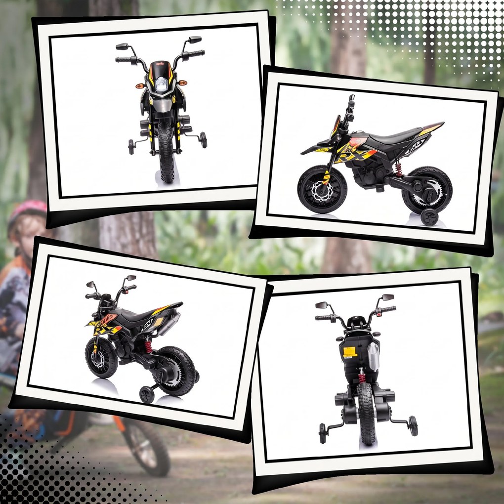 AIYAPLAY Motocicletă Electrică pentru Copii 3-8 Ani, 2 Motoare 12V, Roți Ajutătoare Detașabile, 30 kg, Galben | Aosom Romania