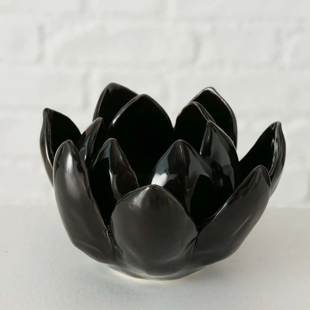 Suport lumanare lotus flower 10x10x7 cm, ceramica, negru