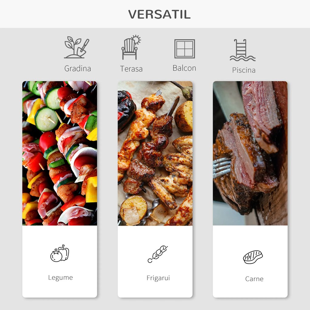 Gratar cu Carbune Capac si Termometru Outsunny, Grilaj Dublu, Metal Negru | Aosom RO