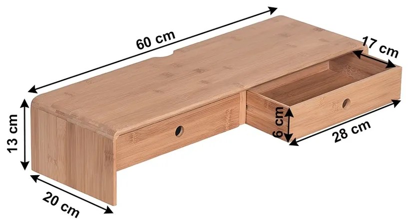 Suport de bambus pentru monitor Elaro, tip 2,66 x 20 x 13 cm