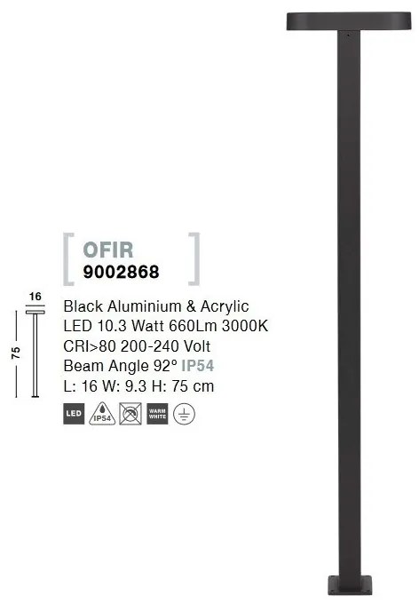Stalp LED mediu pentru iluminat exterior IP54 OFIR