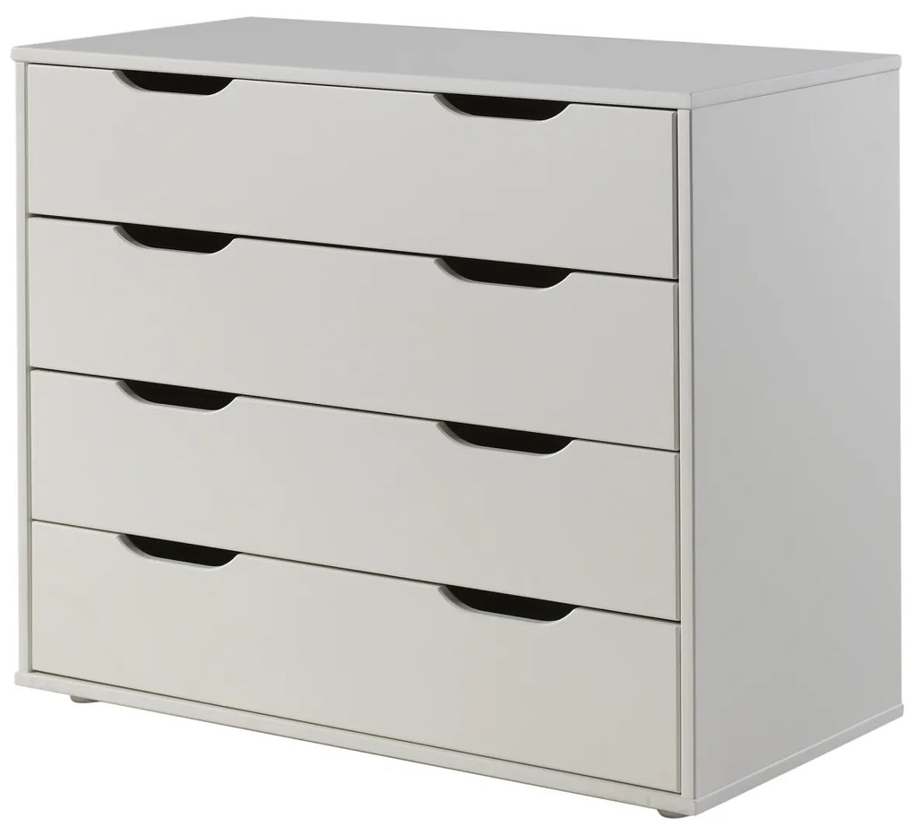 Set pat semi-supraetajat pentru copii SCOTT, alb, 90 x 200 cm, pin scandinav masiv, cu scară, birou glisant și comodă cu 3 sertare – Vipack