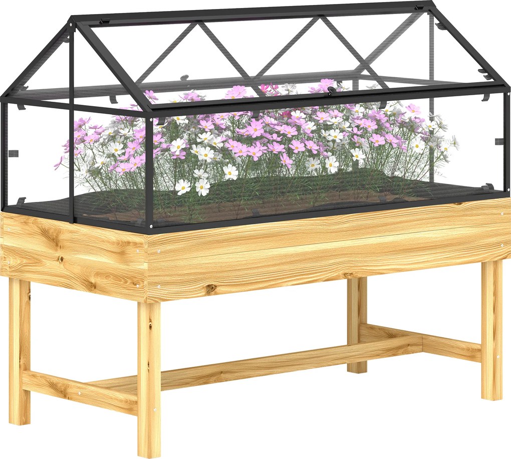 Outsunny Mini seră pe picioare dim.  120L x 60l x 103H cm acoperiș dublu rabatabil Panouri din policarbonat, oțel, lemn de brad tratat | Aosom Romania