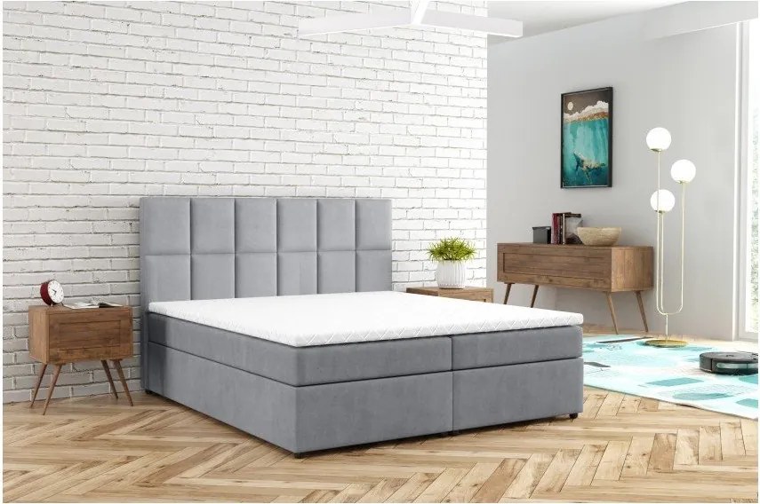 Pat boxspring gri deschis cu spațiu de depozitare 140x200 cm Flip – Ropez