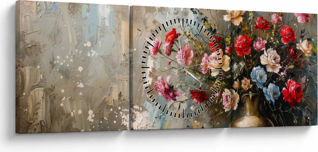 Tablou - Vaza de flori (cu ceas) (90x30 cm)