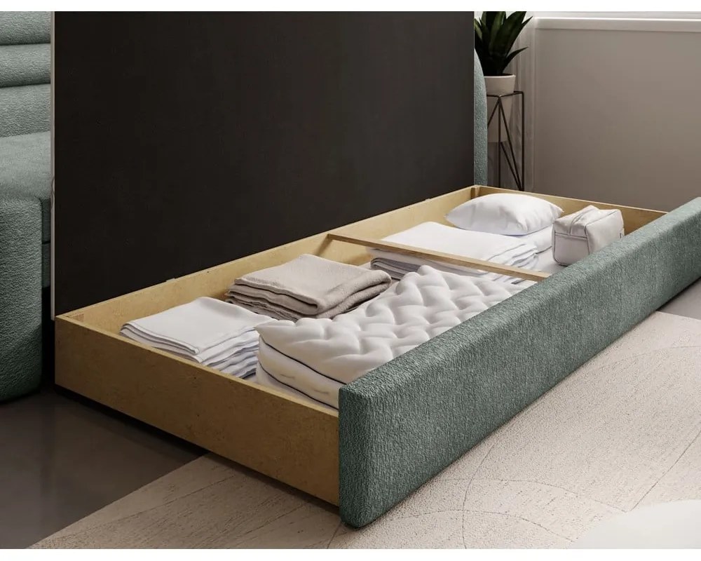 Canapea verde extensibilă/cu spațiu de depozitare cu tapițerie din chenille cu colț pe partea dreaptă 223 cm Fabillo – ELTAP