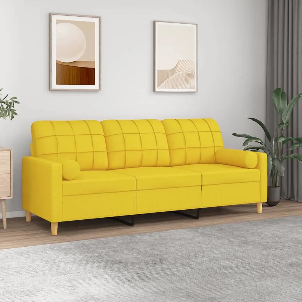 Canapea cu 3 locuri cu pernute, galben deschis, 180 cm, textil