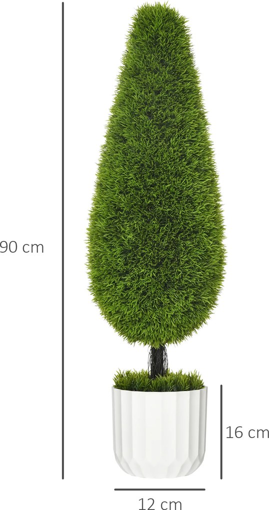 Set 2 Plante Artificiale cu Ghiveci de Ø12x16 cm, Muschi si Ciment, Plante Artificiale de 90cm din PE si Plastic, Verde-Alb HOMCOM | Aosom Romania