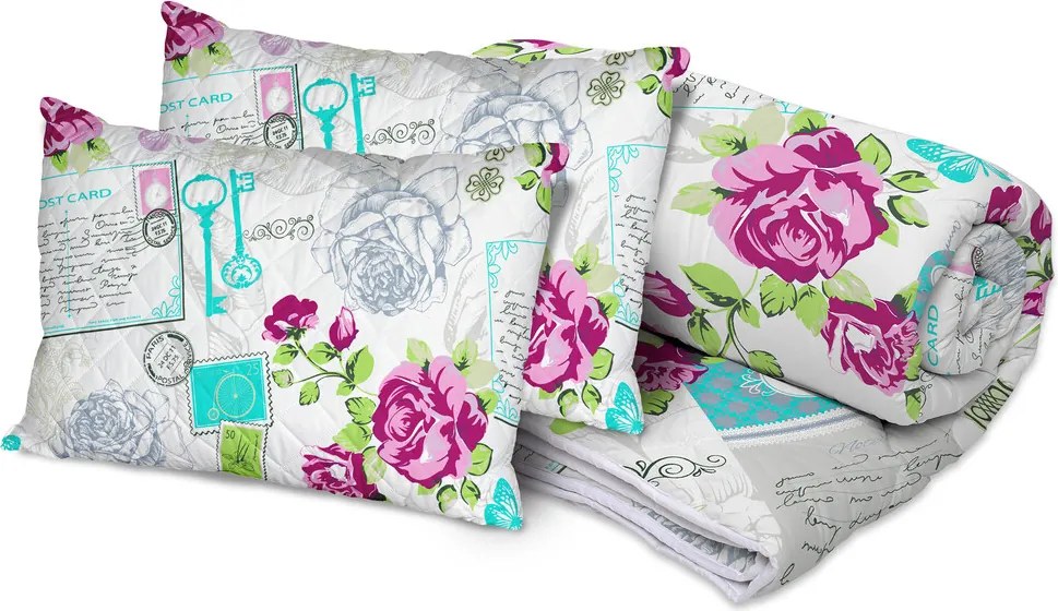 Set Alcam, Rose, 2 perne microfibra 50x70 cm si pilota matlasata 200x220 cm