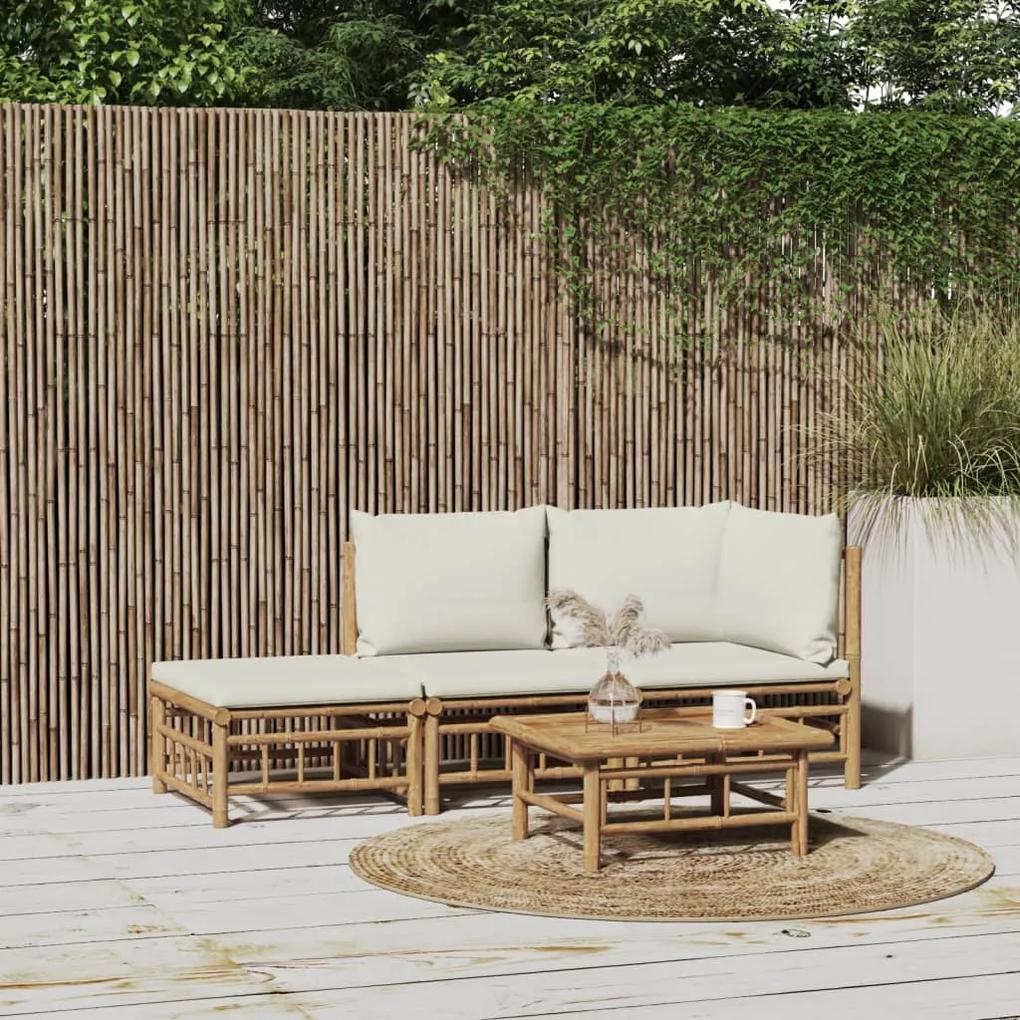 3155204 vidaXL Set mobilier de grădină, cu perne alb crem, 3 piese, bambus
