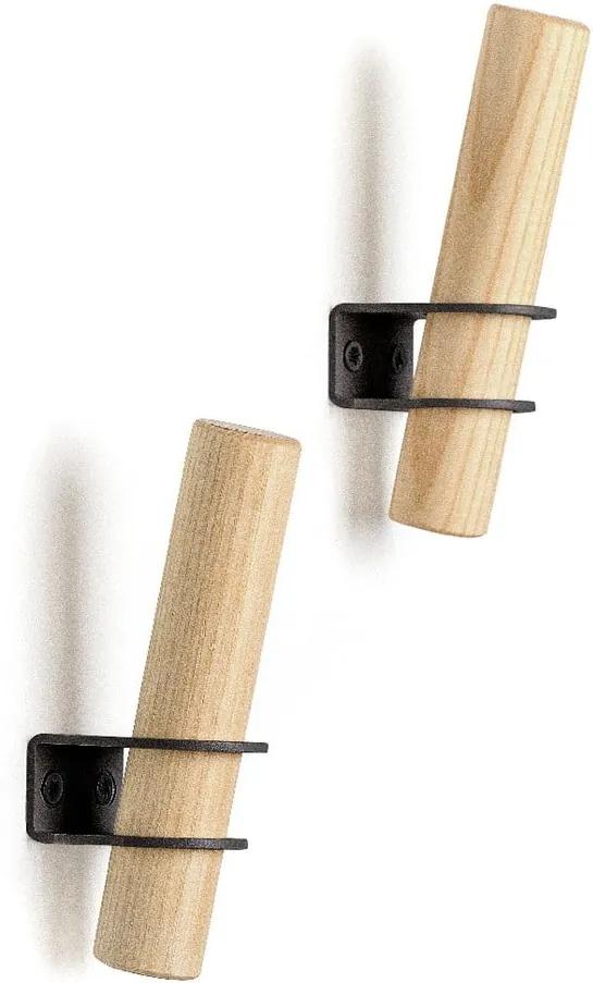 Set 2 cârlige de perete din lemn de frasin EMKO Torch, natural-negru