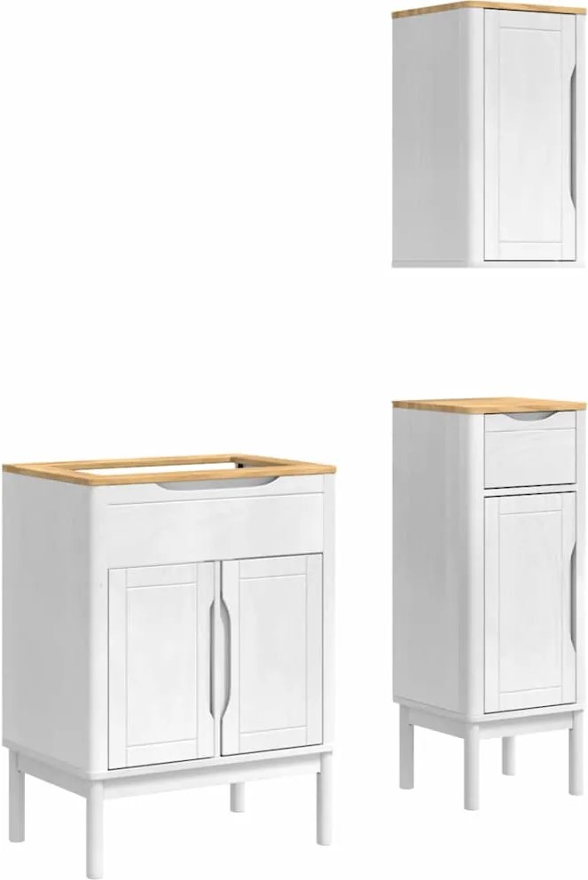 vidaXL Set de mobilier pentru baie FLORO 3 pcs Alb Lemn de pin masiv