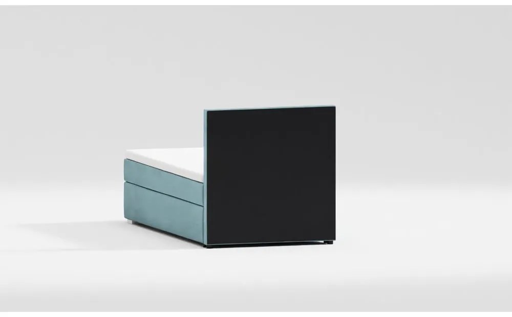 Pat albastru deschis tapițat cu spațiu de depozitare cu somieră 90x200 cm Bunny – Ropez