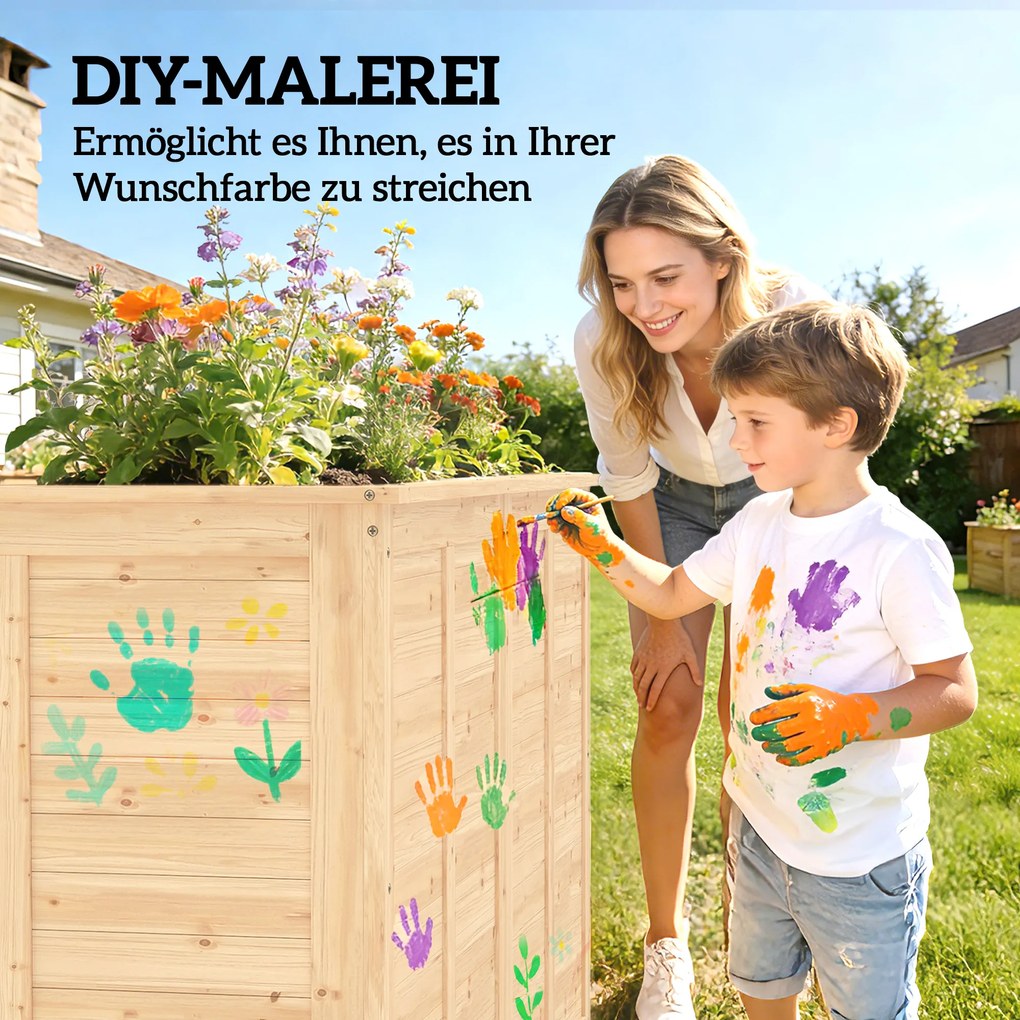 Outsunny Pat înălțat din lemn 152 x 77 x 77 cm, adânc înălțat, pat de ierburi cu bază deschisă, tije de consolidare | Aosom Romania