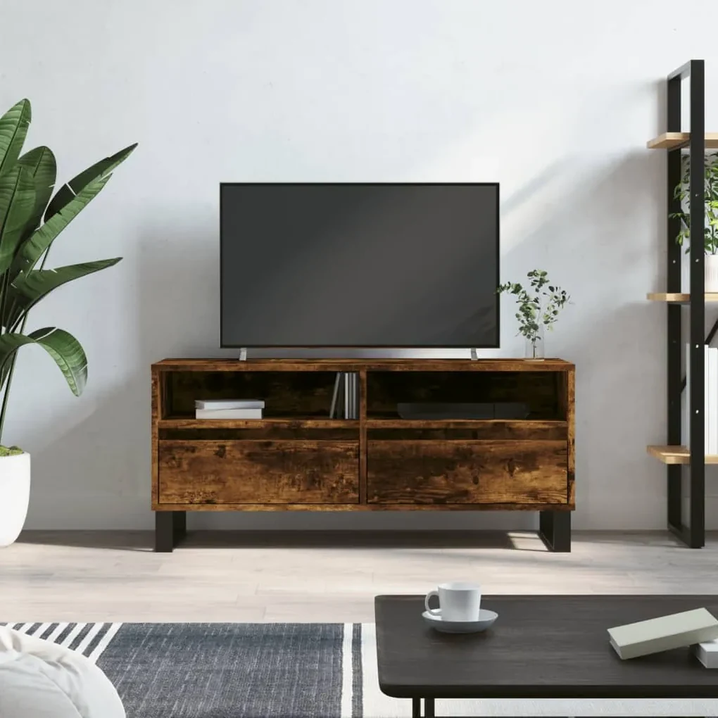 831249 vidaXL Comodă TV, stejar fumuriu, 100x34,5x44,5 cm, lemn prelucrat