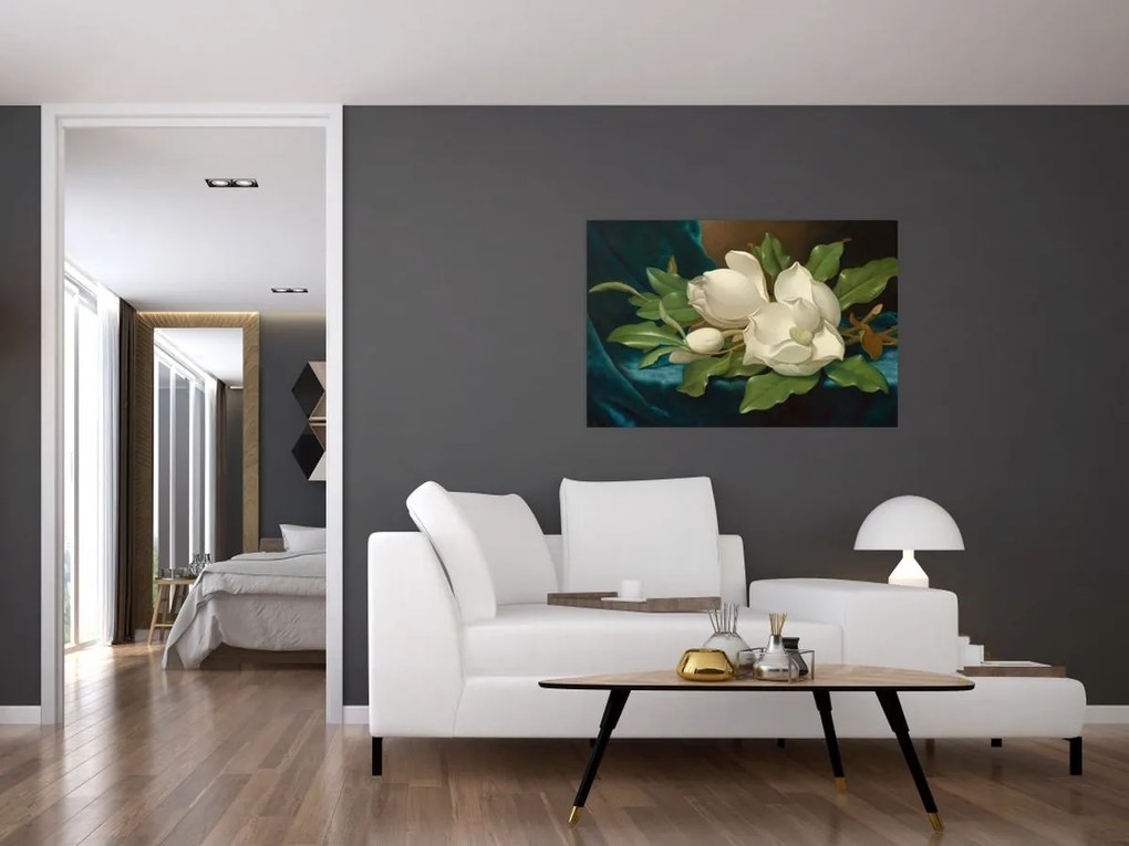 Tablou - Martin Johnson Heade, Giant Magnolias on a Blue Velvet Cloth, reproducere (90x60 cm)