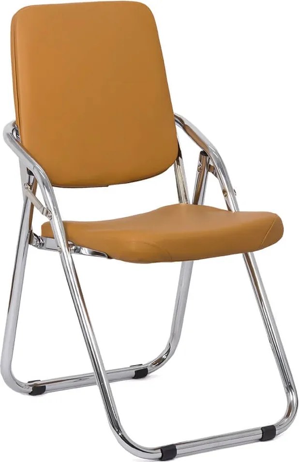 Scaun pliabil bej HRC 609 din piele ecologică și cadru metalic cromat