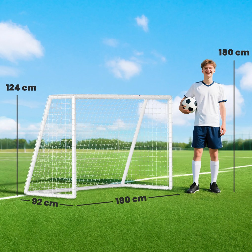 SPORTNOW Poartă de fotbal, plasă robustă, cadru din plastic, țăruși, 180L x 92B x 124H cm, Alb | Aosom Romania