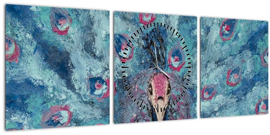 Tablou cu păun pictat (cu ceas) (90x30 cm)