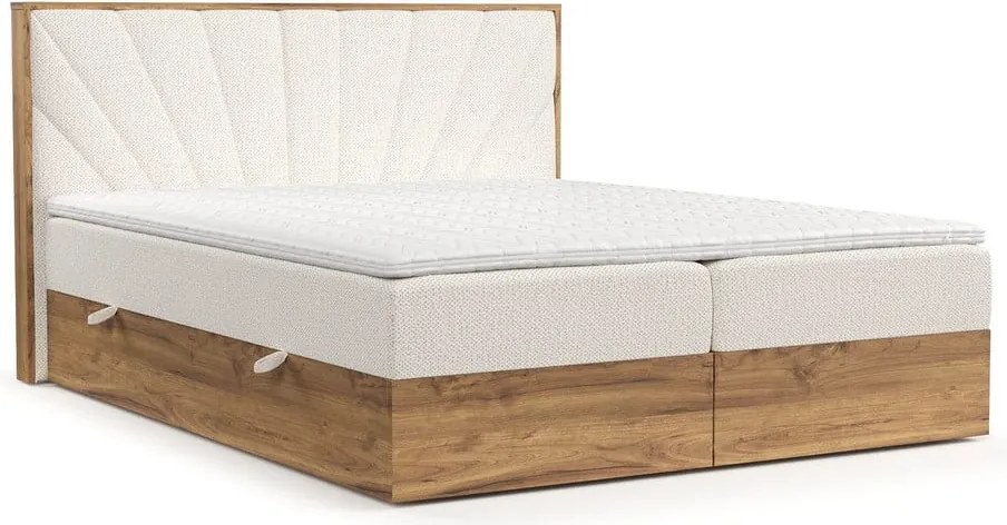 Pat boxspring crem/în culoare naturală cu spațiu de depozitare 140x200 cm Asahi – Maison de Rêve