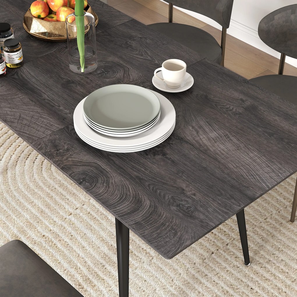 HOMCOM Masă Extensibilă pentru Sufragerie, 6-8 Persoane, 120-160x75 cm, Blat Efect Lemn, Picioare din Oțel | Aosom Romania