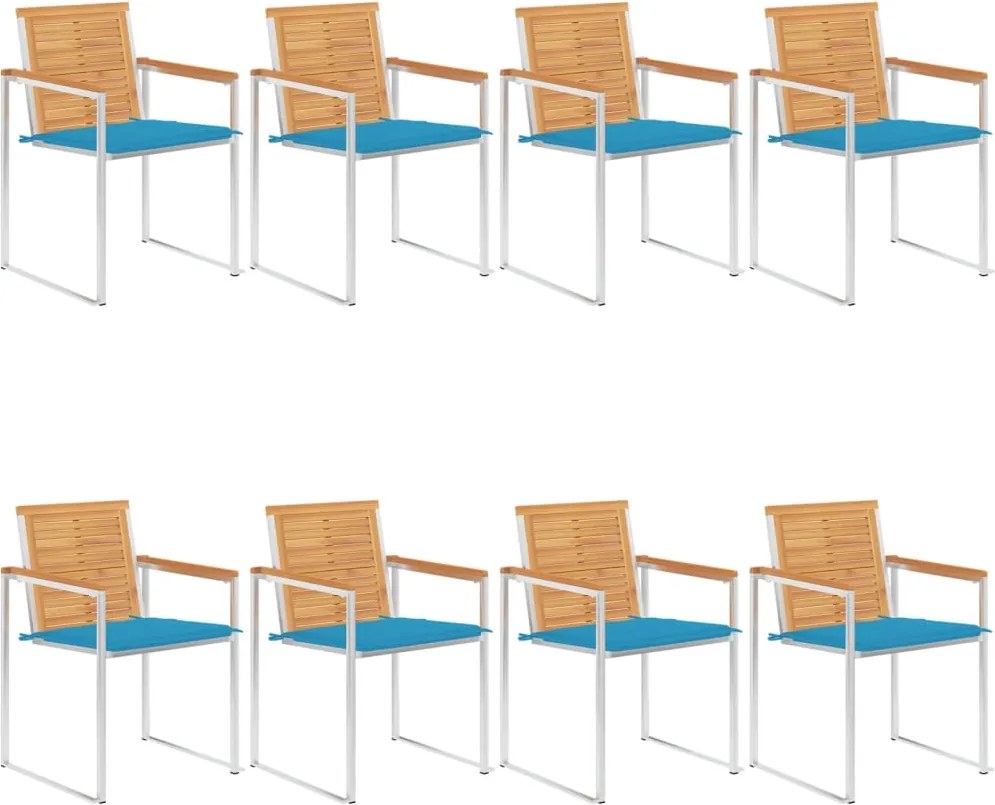 vidaXL Scaune de grădină cu perne, 8 buc., lemn masiv de tec