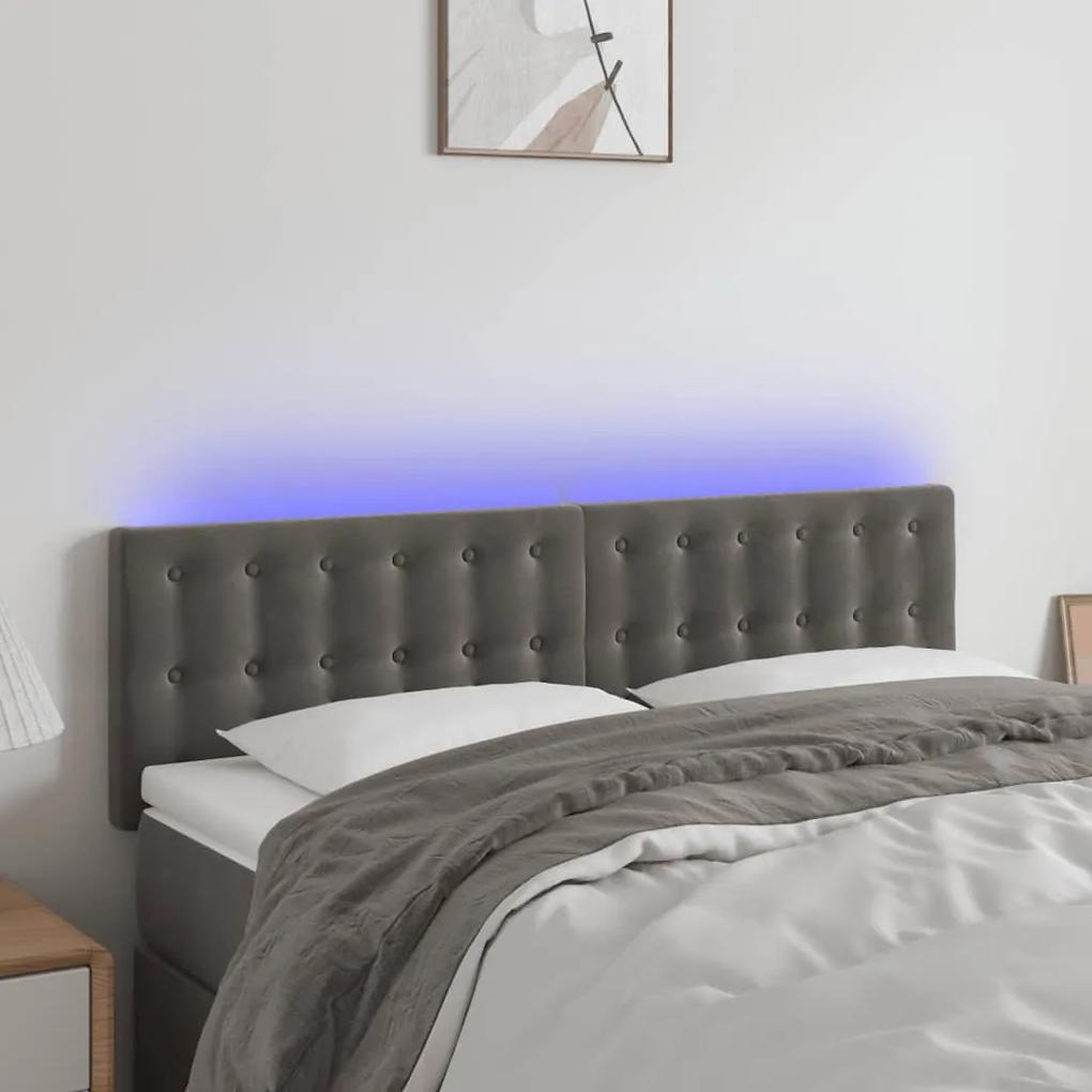 3122095 vidaXL Tăblie de pat cu LED, gri închis, 144x5x78/88 cm, catifea