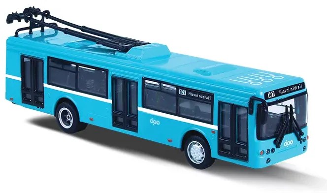 Troleibus metalic, 16 cm, albastru - cu tragere