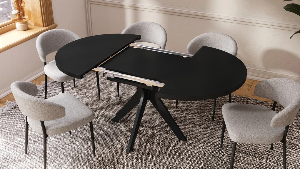 Mazzoni RENZO Negru - MASĂ ROTUNDĂ Ø110 EXTENSIBILĂ PÂNĂ LA 180 cm | PENTRU BUCĂTĂRIE SUFRAGERIE LIVING RETRO