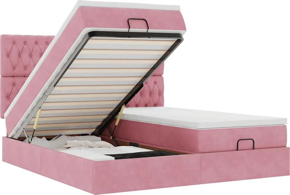 vidaXL Cadru de pat otoman cu saltele Roz 180x200cm catifea
