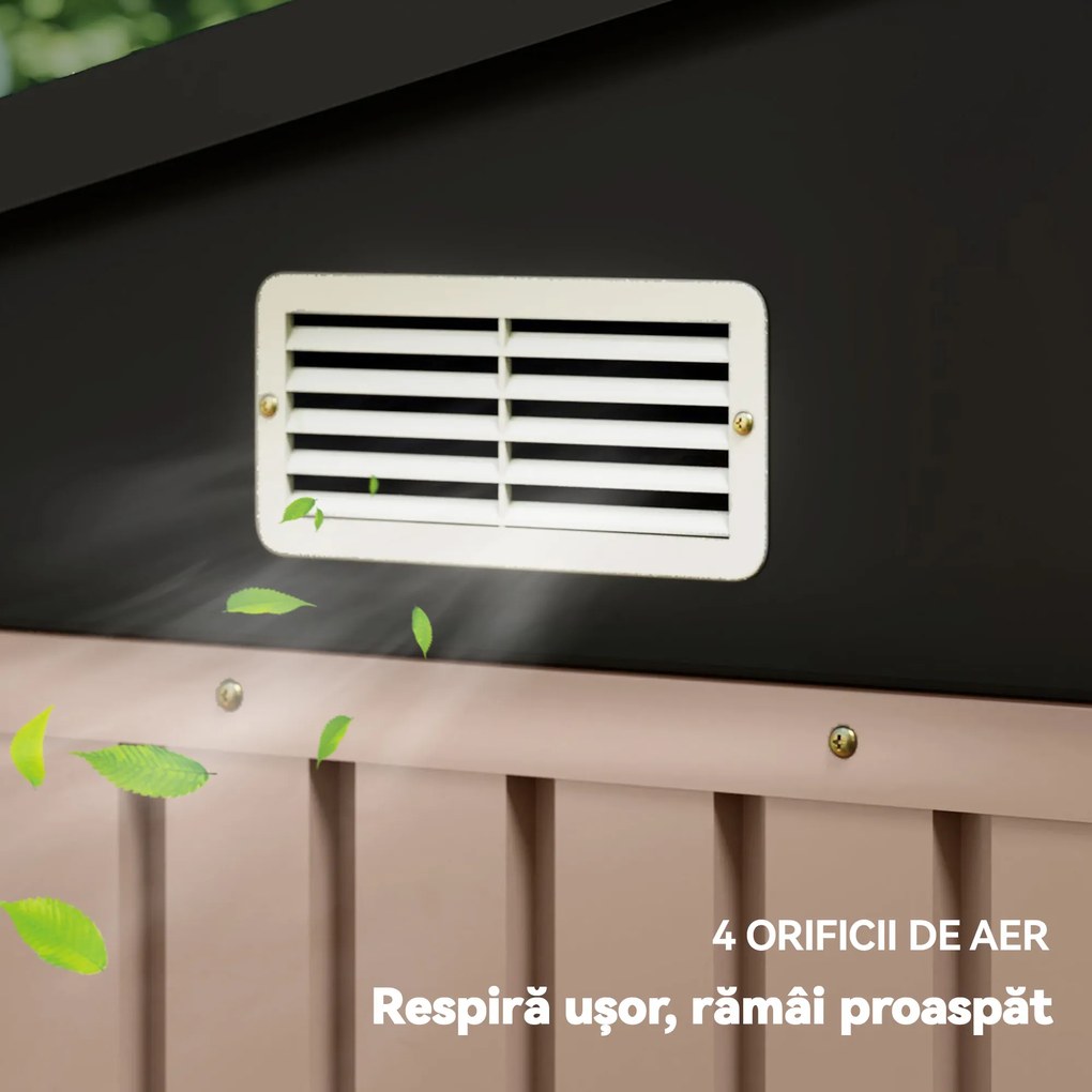 Outsunny Magazie de Grădină din Metal 364 x 238 cm cu 4 Grile de Ventilație și Uși Duble cu Încuietoare, Maro | Aosom Romania