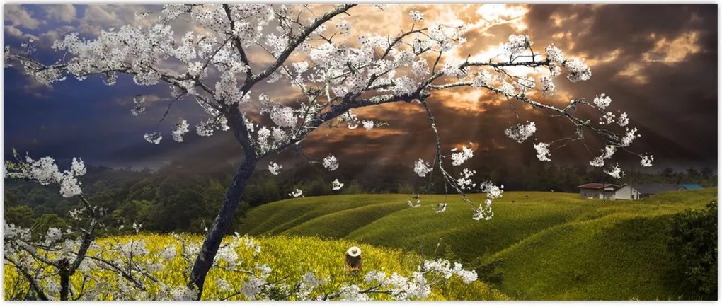 Tablou - Peisaj cu pomul înflorit (120x50 cm)