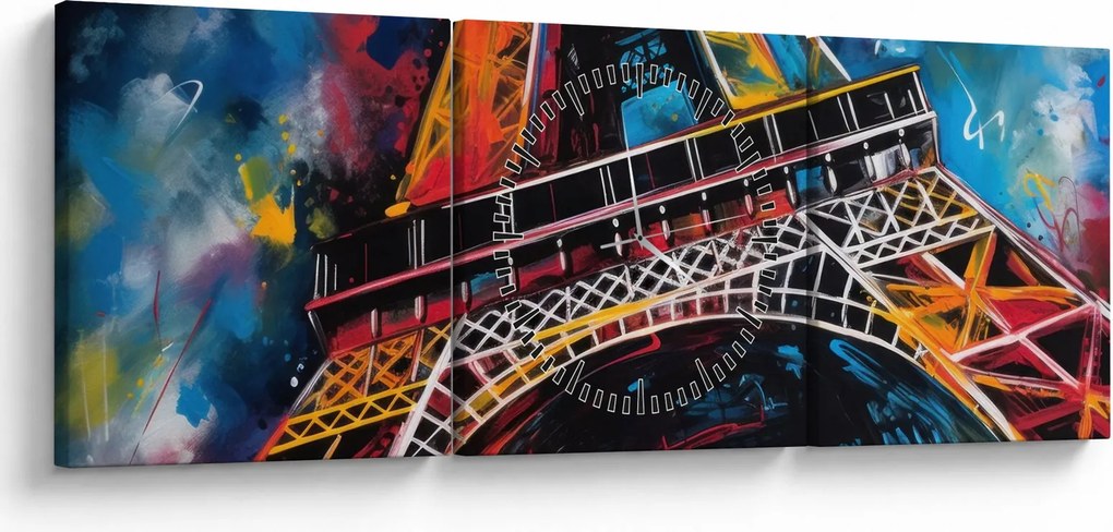 Tablou - Pictură a Turnului Eiffel II. (cu ceas) (90x30 cm)