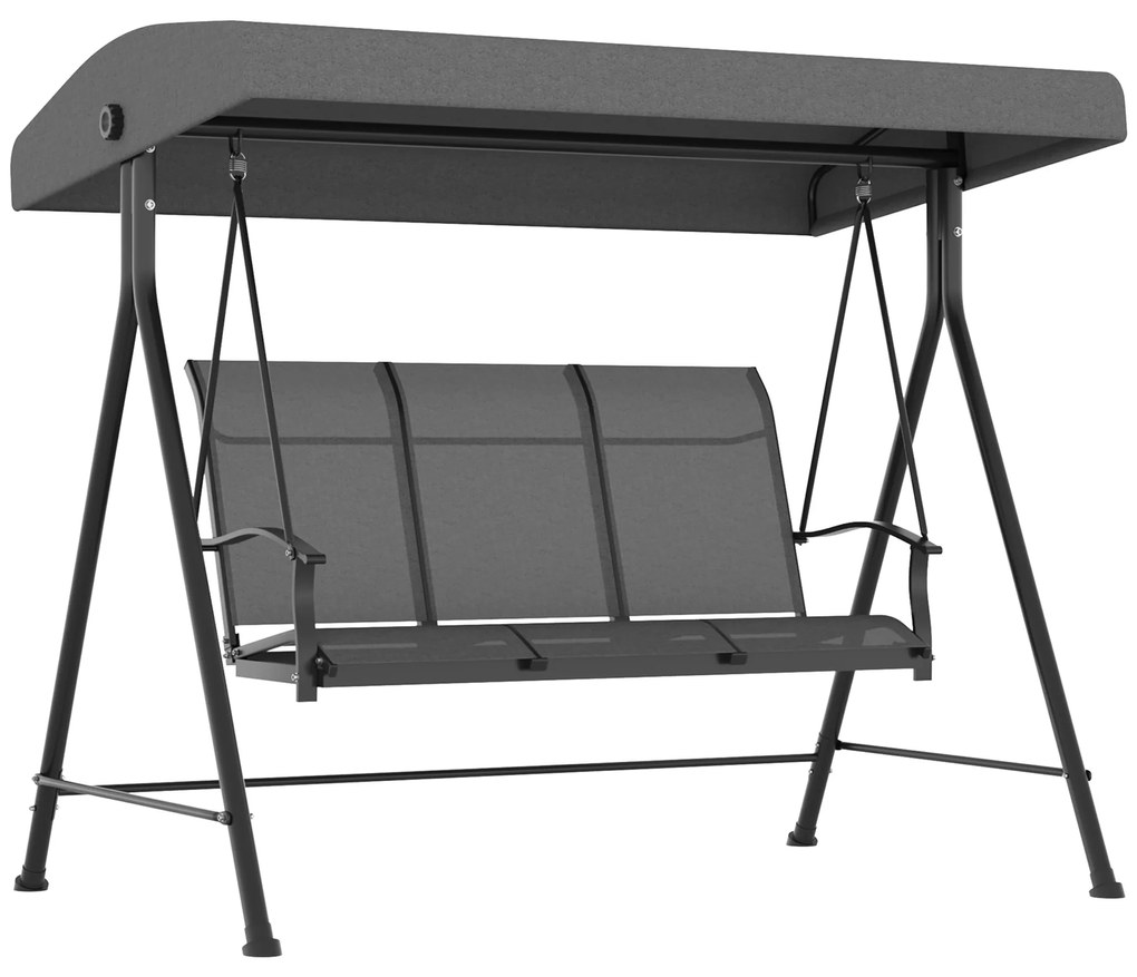 Outsunny Balansoar de Grădină cu 3 Locuri, Copertină Reglabilă și Picioare Anti-alunecare, 195x118x170 cm, Gri Închis | Aosom Romania