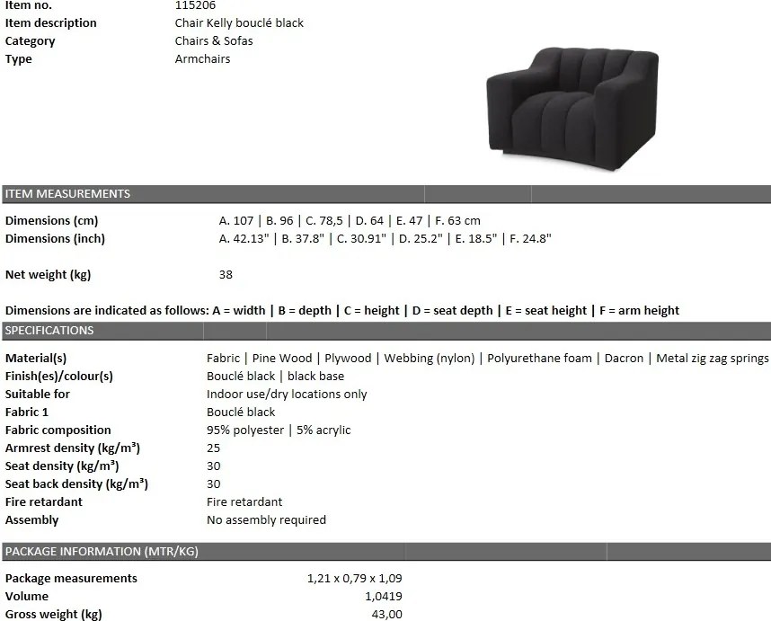 Fotoliu design LUX Kelly boucle negru 115206 HZ