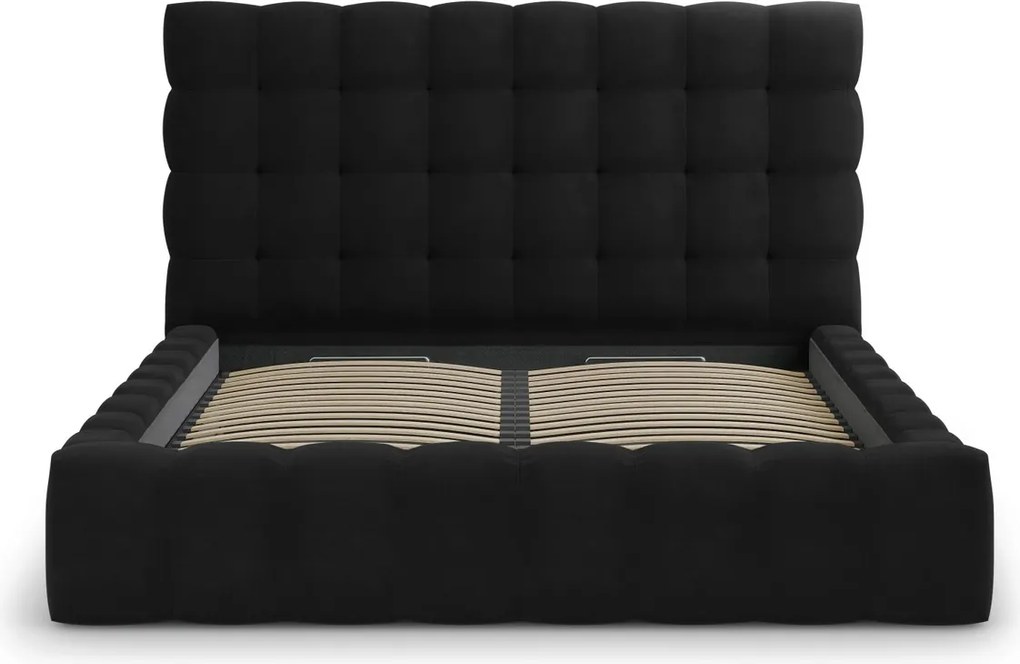 Pat tapitat cu tablie si lada depozitare, Mamaia, Micadoni Home, BL, 180x200 cm, catifea, negru