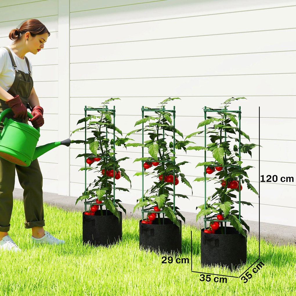Outsunny Patură înălțată cu suport pentru cățărători saci 83,7 litri set de 3 jardiniere triunghiulare suport roșii 35 x 35 x 120 cm | Aosom Romania