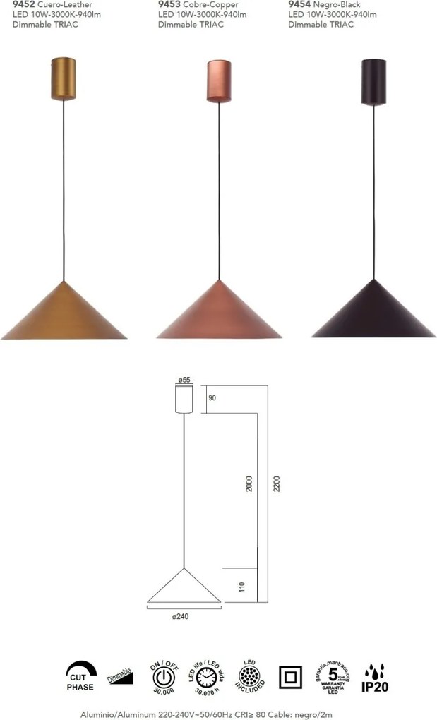 Pendul LED stil minimalist CONO D-24cm negru
