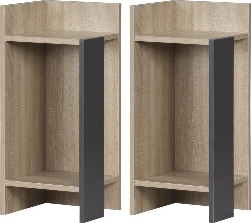 HOMCOM Set de 2 Noptiere Moderne cu Poliță Deschisă, Măsuță de Cafea, Spațiu de Depozitare, Gri, 27x25x60cm | Aosom Romania