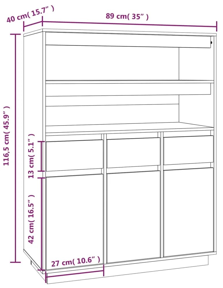 Dulap inalt, gri, 89x40x116,5 cm, lemn masiv de pin 1, Gri