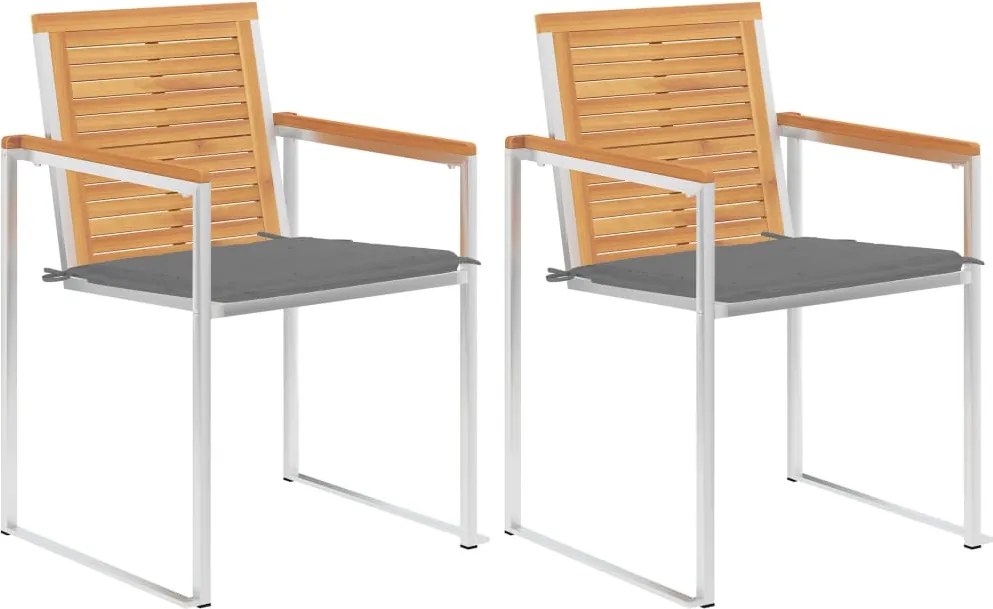 vidaXL Scaune grădină cu perne, 2 buc., lemn masiv tec/oțel