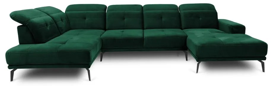 Colțar verde cu tapițerie din catifea (cu colț pe partea stângă/în formă de "U") Bretan – ELTAP