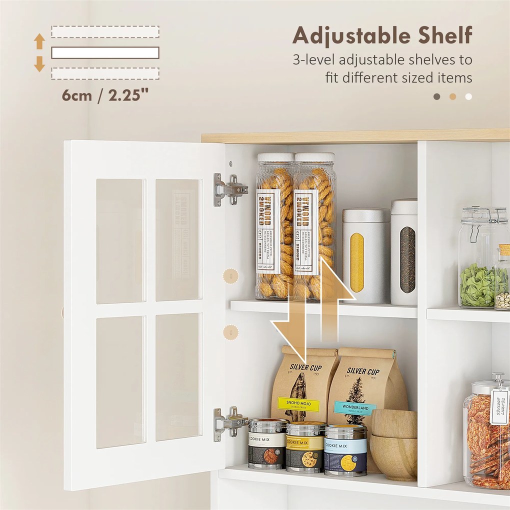 Homcom Bufet Modern din Lemn MDF cu Vitrine, Spațiu Depozitare, pentru Sufragerie și Bucătărie, 80x37x183 cm, Alb | Aosom Romania