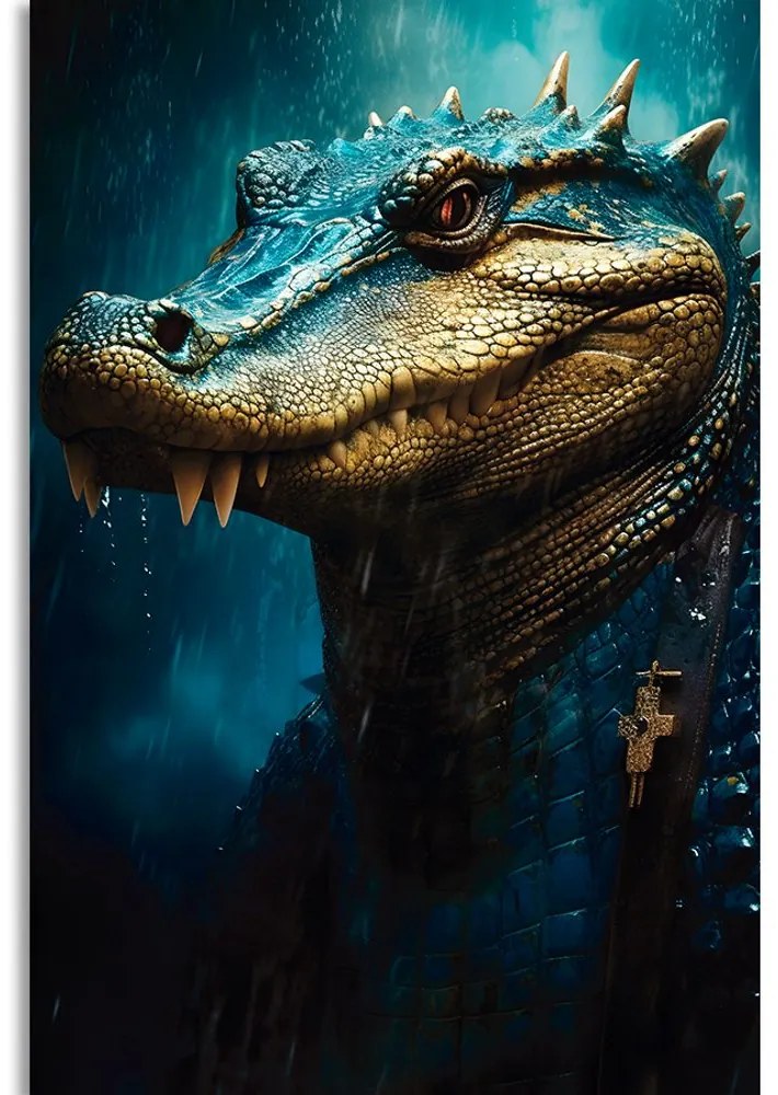 Tablou crocodilul albastru-auriu