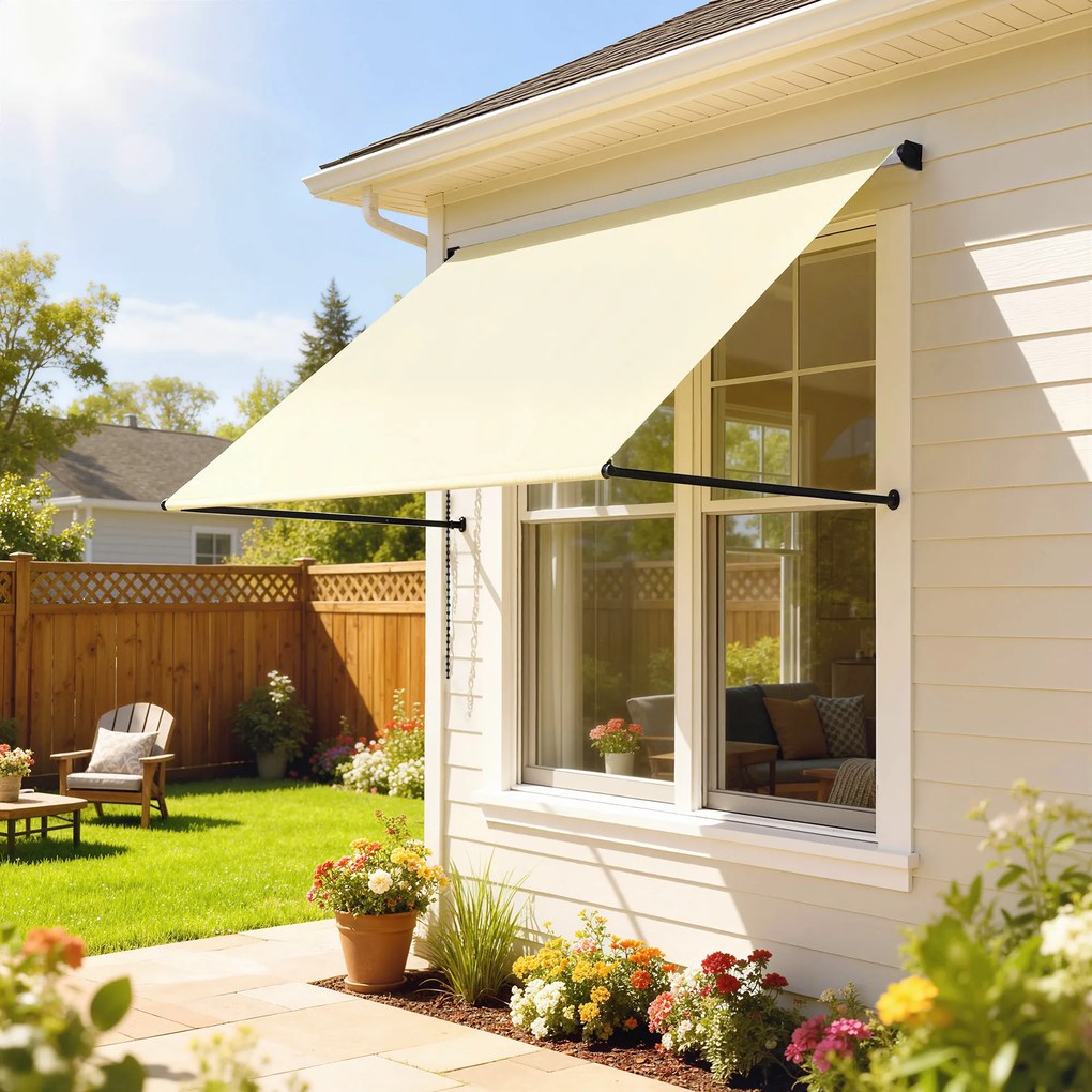 Outsunny Copertină retractabilă manuală înclinare reglabilă 150 x 116 cm protecție UV aluminiu poliester crem | Aosom Romania