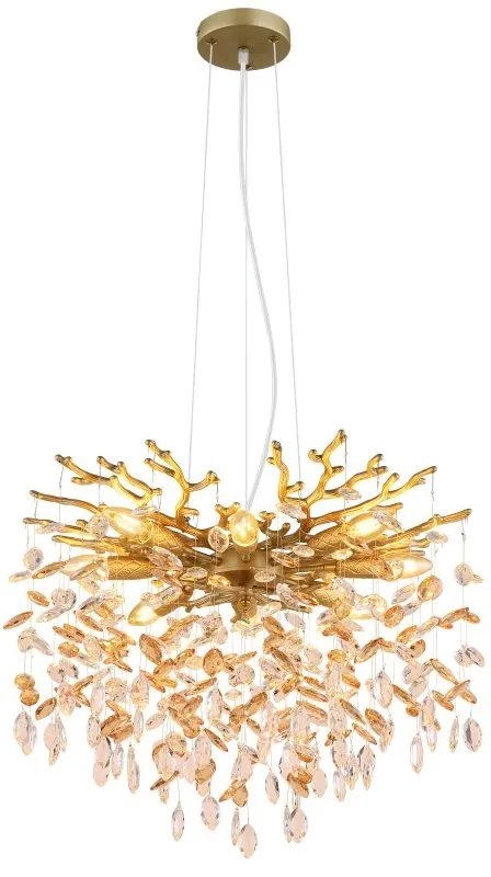 Lustra suspendata metal auriu mat, cristale de sticla QUEENA