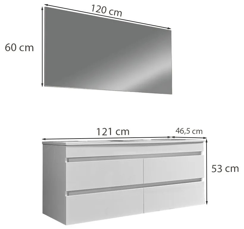 Mobilier de baie Cube 120 cm cu chiuvetă și oglindă ceramică 60x120 cm vopsit în alb lucios