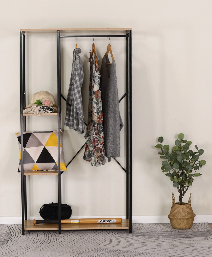 Suport haine cu 3 rafturi, UnicSpot, negru, 90x40.4x167 cm